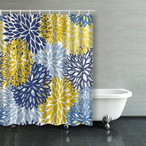 Artjia Spring Flower Seamless Pattern Blue Yellow Shower Curtains