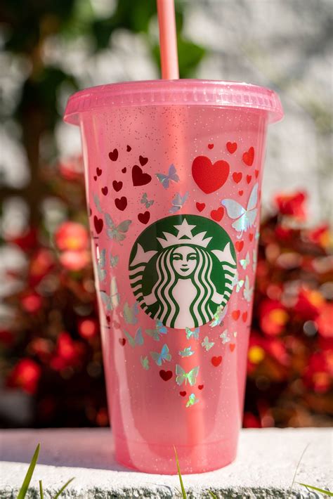 Sealed Starbucks Pink Glitter Butterfly Hearts Cup Etsy