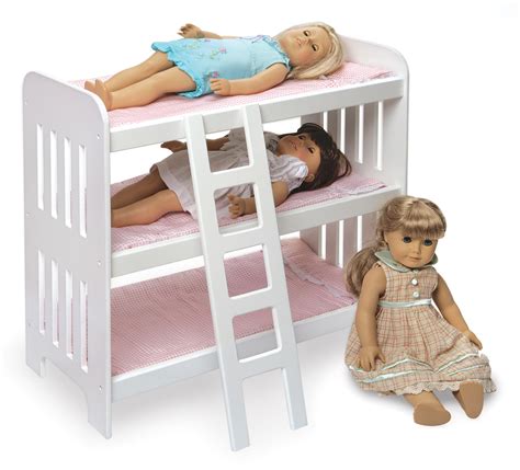 Triple Doll Bunk Bed W Ladder Bedding Pink Gingham Fits American