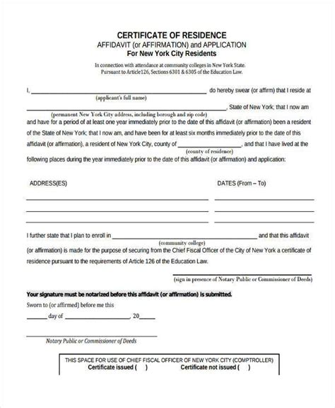 Application Form For Certificate Of Residence Printable Pdf Download