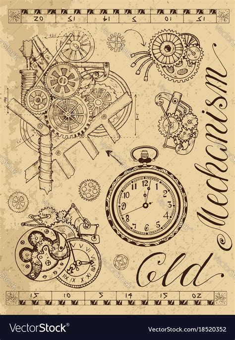 Vintage Mechanism Of Clock In Steampunk Style Vector Image