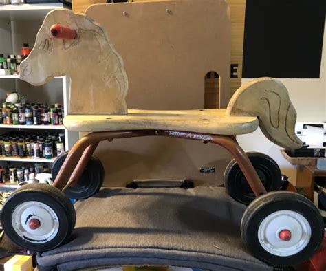 Vintage Radio Flyer 315 Wood Riding Horse Pony With Wheels Scooter 30