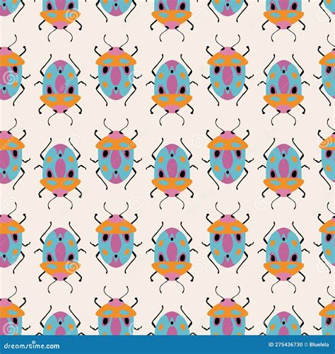 Seamless Pattern With Cute Bugs Colorful Hand Drawn Vector Stock