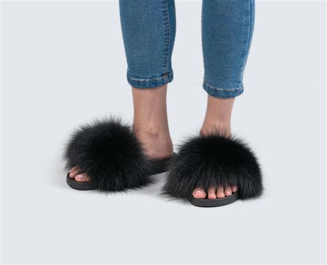 Black Fur Slides Made Of 100 Real Fur All Sizes Available