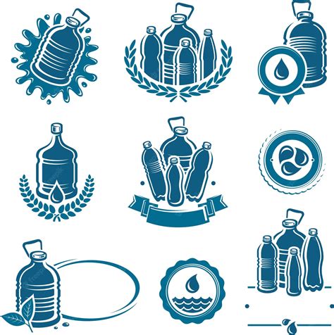 Conjunto De Etiquetas Y Elementos De Agua De Botellas Colección De
