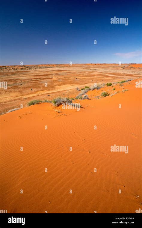 Vast Arid Desert Landscape Of Red Sand Dunes And Vast Barren Treeless