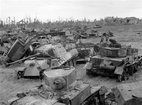 The Wreckage Of British And German Afvs Destroyed In The Battles Around