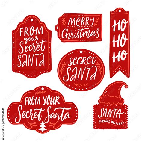 Secret Santa Gift Tags Red Labels With Text Handwritten Inscriptions