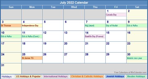 July 2022 Calendar With Holidays As Picture