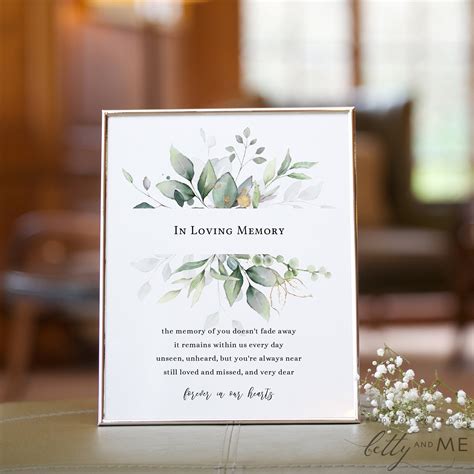 Leaf And Gold In Loving Memory Printable Sign In Memory Of Etsy Uk