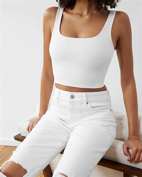 Express Body Contour Ribbed Square Neck Cropped Tank
