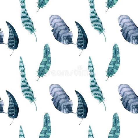 Watercolor Seamless Pattern With Feathers Stock Illustration