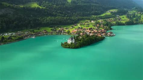 Iseltwald Castle On Brienzersee Switzerland Aerial Circle Panorama