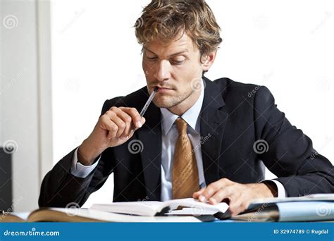 Businessman Trying To Figure Out The Work Stock Image Image Of