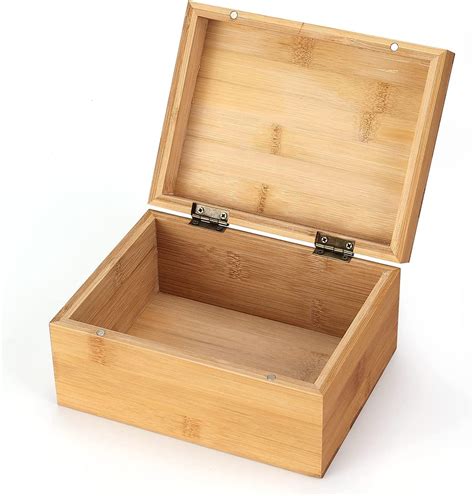Woiworco Small Bamboo Wooden Box With Hinged Lid 67 X 5