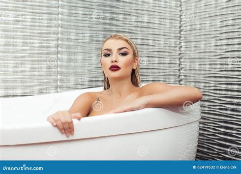 Woman In Bathtub Stock Photo Image Of Water Blond Bathtub