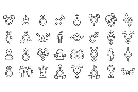 Gender Identity Icons Set Outline Vector Sex Couple