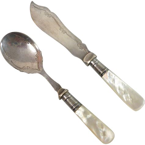 Epns Made In England Jb Knife And Spoon With Mother Of Pearl Handles