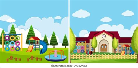 Two Playground Scenes Park School Illustration Stock Vector Royalty