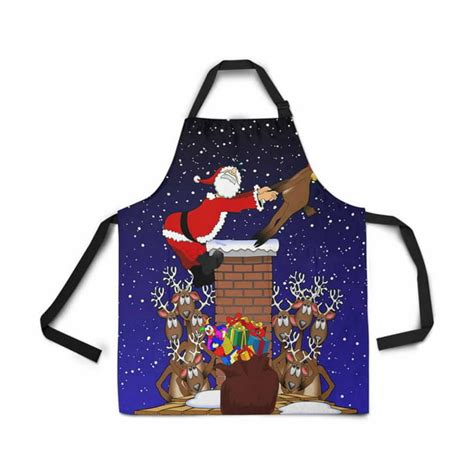 Ashleigh Cartoon Santa Claus Reindeer Apron For Women Men Girls Chef With Pockets Chimney