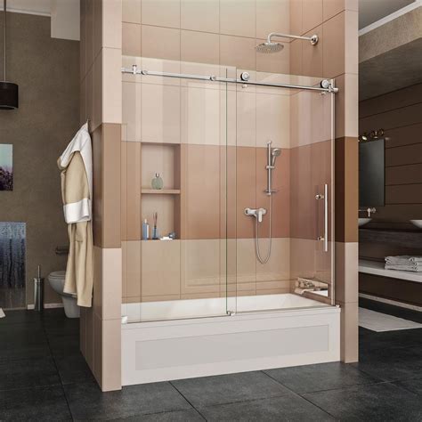 Cottage series dk sliders utilize metal side jambs for a traditional frameless sliding shower door appearance. DreamLine Enigma-X 56 to 59 in. x 62 in. Frameless Tub ...