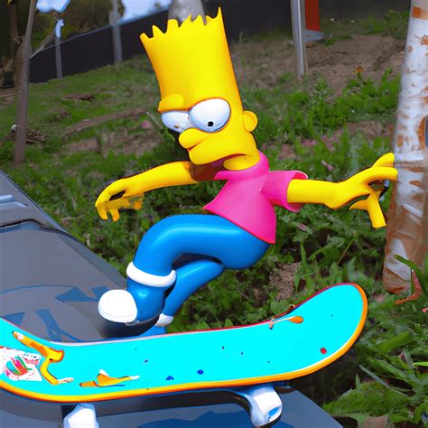 Bart Simpson Skateboarding In A Park Photograph · Creative Fabrica