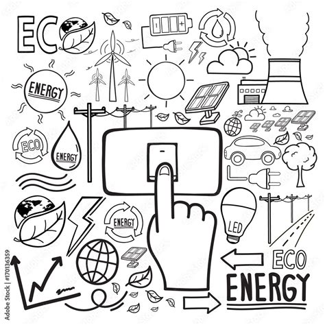 Vecteur Stock Eco And Save Energy Doodle Icon Hand Drawing Future And