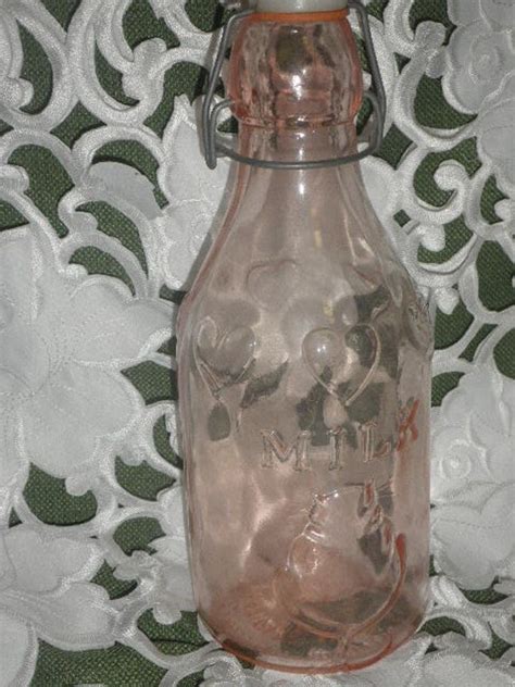 Crawford Pink Glass Dairy Milk Bottle With Cap And Embossed