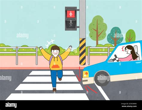 Children Safety Concept Crossing Road Traffic Education Illustration