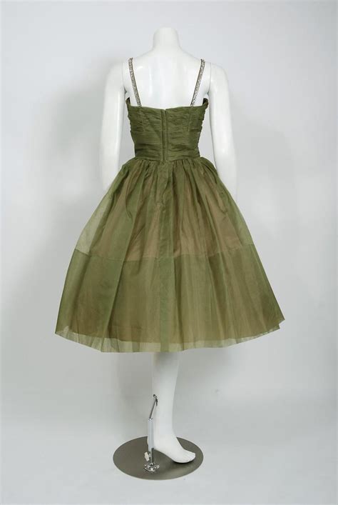 1950 s vintage olive green pleated silk organza rhinestone full skirt dress for sale at 1stdibs