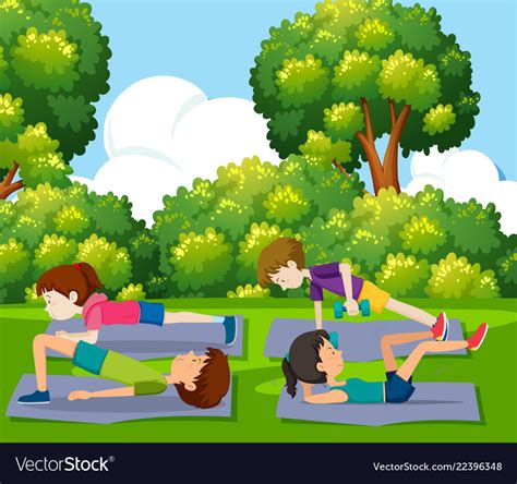 People Exercise In The Park Royalty Free Vector Image