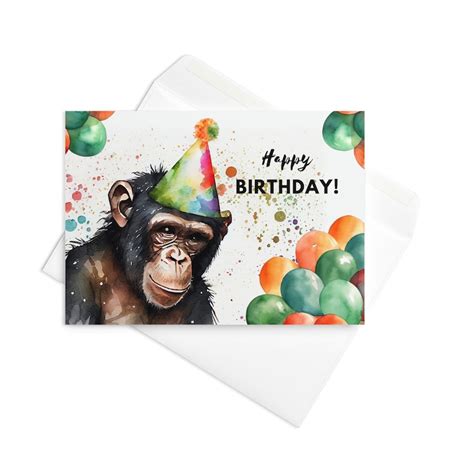 Chimpanzee Birthday Card With Party Hat Happy Birthday Monkey Chimp