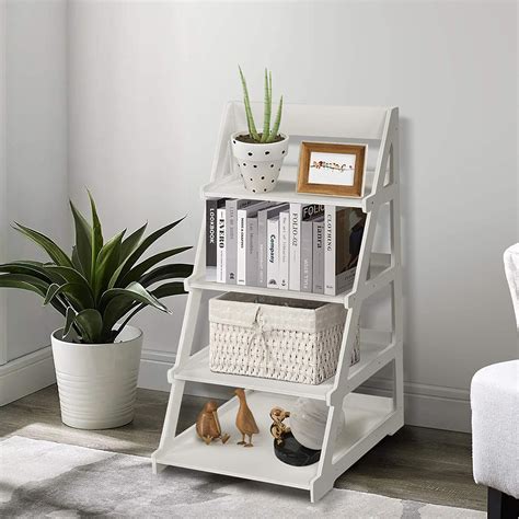 Storage Units 4 Tier White Ladder Shelf Book Standshelves Display Unit