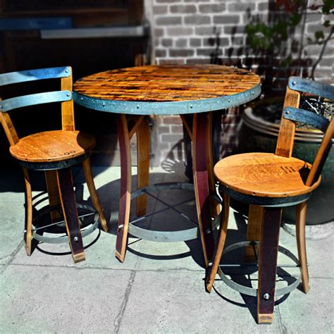 Our tables are available in numerous sizes and finishes, with some designs that light up in the dark. Napa General Store Wine Barrel Bistro Table with Two Chairs