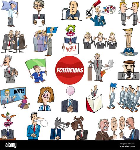 Illustration Of Politicians Characters And Conceptual Cartoons Set