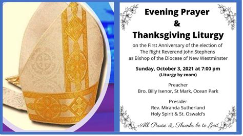 Evening Prayer And Thanksgiving For Bishop John Stephens One Year
