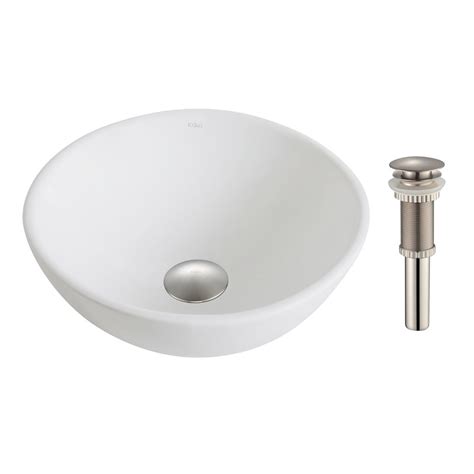 Kraus Elavo Small Round Ceramic Vessel Bathroom Sink In White With Pop