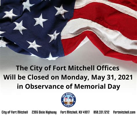 Memorial Day City Building Closed City Of Fort Mitchell Ky