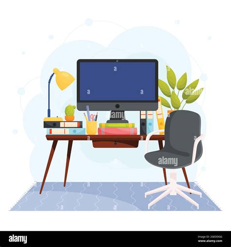 Home Office Workplace Concept Wide Screen Desktop On The Table Vector