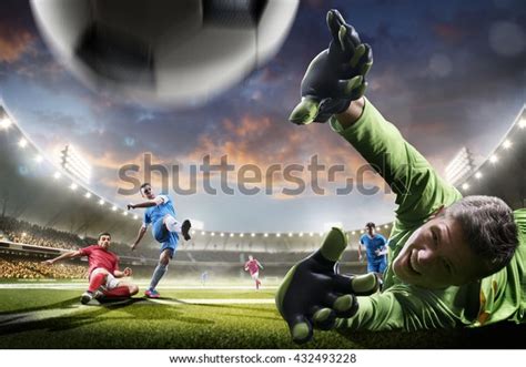Soccer Players Action On Sunset Stadium Stock Photo Edit Now 432493228