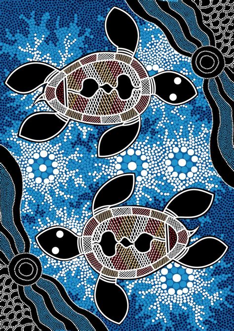 Authentic Aboriginal Art Print Sea Turtles By Hogarth Arts