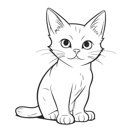 Dibujo De Gatito Simple Con Gato Sentado En El Boceto Contorno Fondo