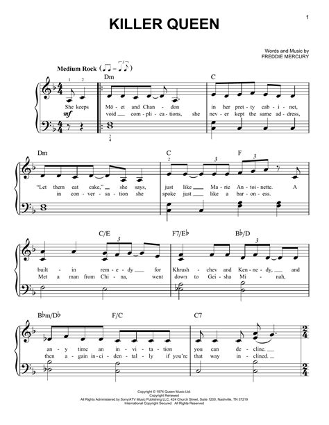 Killer Queen by Queen Sheet Music for Easy Piano at Sheet Music Direct