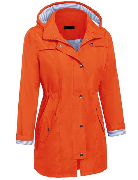 Women Lightweight Waterproof Hooded Active Outdoor Rain Jacket Orange