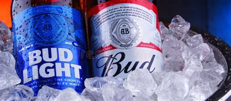 Bottles Of Bud And Bud Light Beer In Bucket With Crushed Ice Editorial