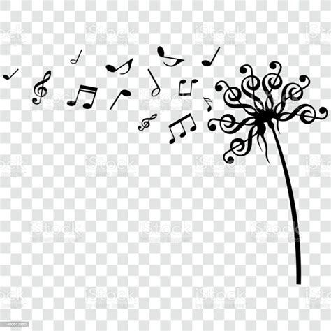 Music Notes Flower Dandelion With Flying Musical Symbols Vector