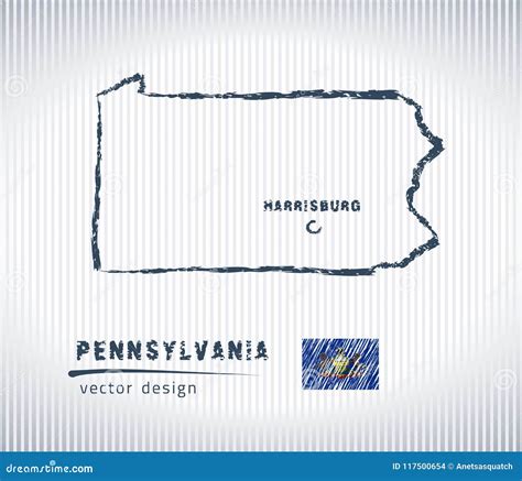 Pennsylvania National Vector Drawing Map On White Background Stock