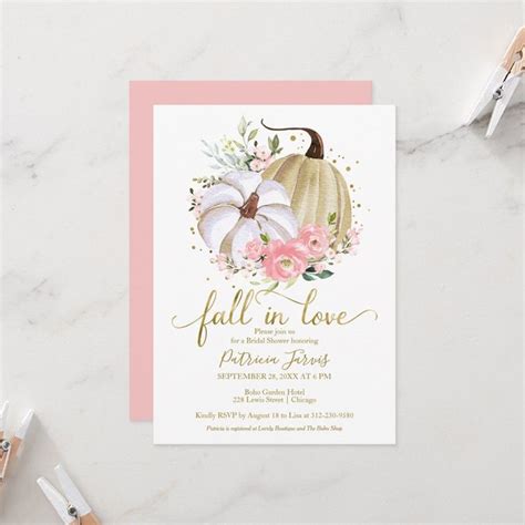 Fall In Love Bridal Shower Pumpkin Floral Invitation Size 5 X 7
