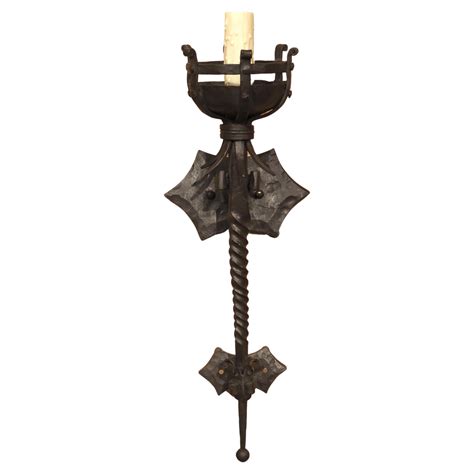 Monumental Wrought Iron Single Arm 4 Light Wall Sconce H 57 Inches For