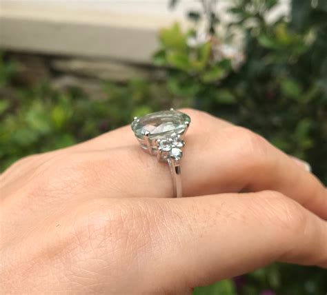 Genuine Oval Green Amethyst Engagement Ring Large Natural Amethyst